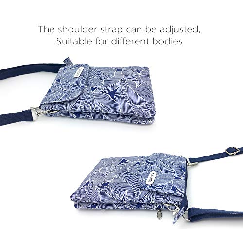Roomy Cell Phone Purse Wallet Canvas Small Crossbody Purse Bags with Shoulder Strap For Women teen girlsl | Roomy - color: A-blue Leaves