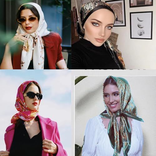 Hexchasty 35”Head Scarf Satin Silk Like Hair Scarf Large Square Head Scarves Bandana Head Wraps Headscarfs for Women Green - color: A-navy