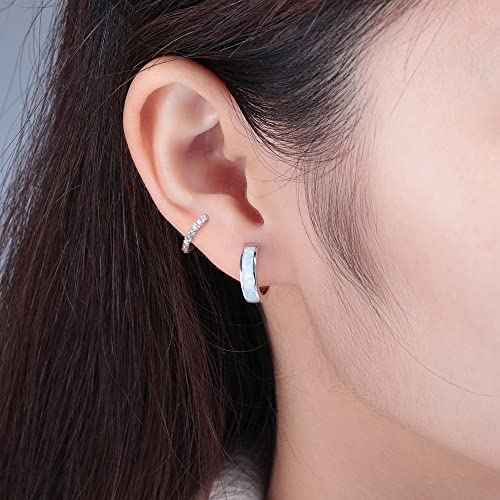 CiNily Huggie Earrings Opal Hinged Hoop Earrings Gold Plated Hypoallergenic Small Hoop Earrings for Women Teen Girls Men Sensitive Ears - color: White-White Gold