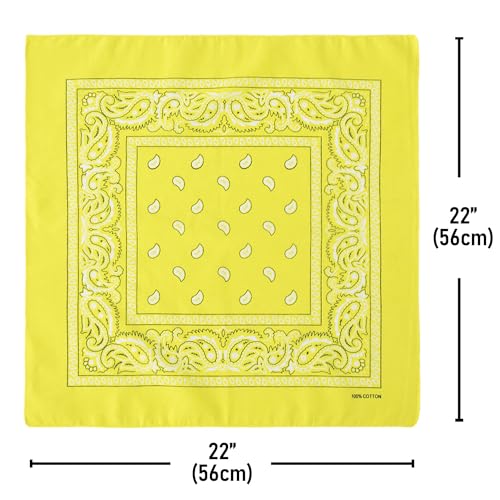 Falari 12 Pack Bandanas Multipurpose Cotton Novelty Paisley Bandana Headband for Cowboy Men Women 22 x 22 - color: Yellow