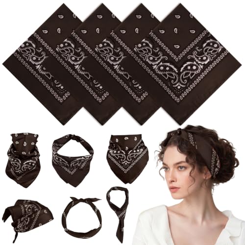 PLULON Bandanas for Men Women 4/12/24/30 Pack, Paisley Pattern Bandana Bulk Headbands Handkerchief Face Mask 100% Polyester - color: Brown