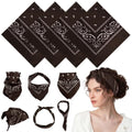 PLULON Bandanas for Men Women 4/12/24/30 Pack, Paisley Pattern Bandana Bulk Headbands Handkerchief Face Mask 100% Polyester - color: Brown