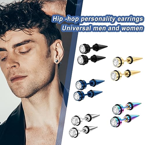 Aroncent 12PCS Stainless Steel Fake Tapers Mens Earrings Illusion Tunnel Cheater Piercing Jewelry Set for Men Women - color: A7
