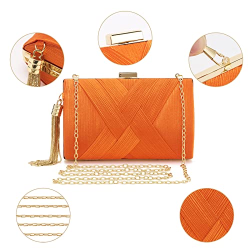Women Clutch Bag Evening bag Fringed Evening Handbag,Lady Party Wedding Clutch Purse Chain Shoulder Cross Body Bag - color: Orange
