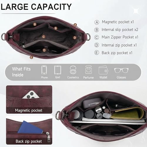KITEVIUN Crossbody Bags for Women Trendy, Vegan Leather Medium Butterfly Hobo Purse, Women's Shoulder Handbags - color: Grape Purple