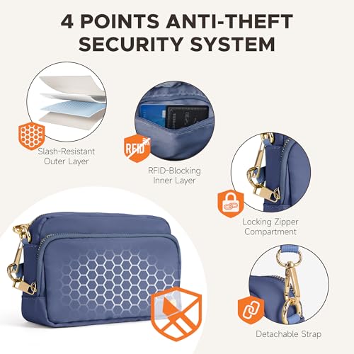 Joryin Anti Theft Crossbody Bag for Women, Slash-resistant RFID Blocking Travel Purses, Small Shoulder Bag Handbag, Nylon - color: Smoky Blue