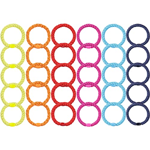 Bracelet Hair Ties for Women Girls, Funtopia 30 Pcs Colorful Elastics Hair Bands Ponytail Holders for Thick Hair, No Metal No Damage Soft Hair Ties with Bead, Bulk Set - color: 6.Rainbow