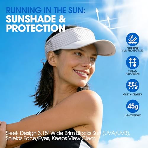 AUSFLUG Sun Visor Hat Men Women - Wide Brim Quick Dry Adjustable Cap, Lightweight for Golf Tennis Pickleball Beach - color: White