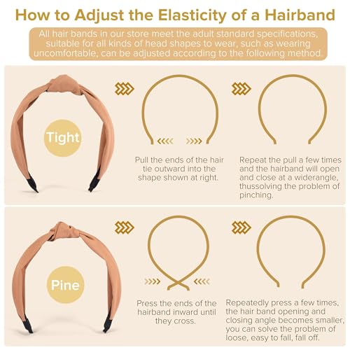 DiyJibb Headbands for Women Girls - 6PCS Stylish Top Knotted Headbands - Knotted Headband for Women - Head Bands Wide Hairband Hair Accessories - color: black，brown，khaki，white，blue，deep pink