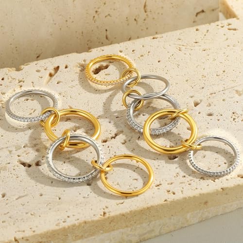 Gold Stackable Rings for Women Non Tarnish, 18k Gold Plated Cubic Zirconia Rings, Exquisite Silver Gold Multi Ring Mixed Metals Stack Jewelry Set Size 6-10 - color: 4PCS, size: 10