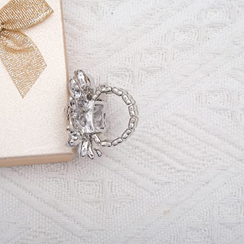 CSY Luxury Women's Austrian Crystal Leaves Flower Big Cocktail Statement Rings Stretch Adjustable Ring Jewelry Accessories - color: White Crystal