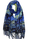VENVSBEE Reversible Scarf Soft Large Shawl Wrap Blanket Double Sided Art Print Warm Pashmina Stoles Klimt Van Gogh Gifts - color: Art 02