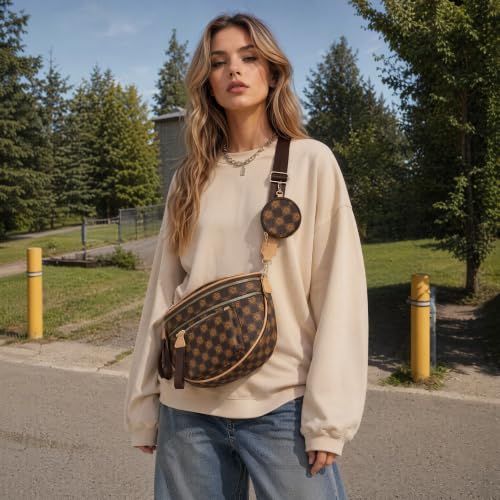 Crossbody Purse for Women Small Crossbody Bags Trendy Vegan Leather with Adjustable Shoulder Straps Gift for Mother Wife Mom - color: Coffee Checkered