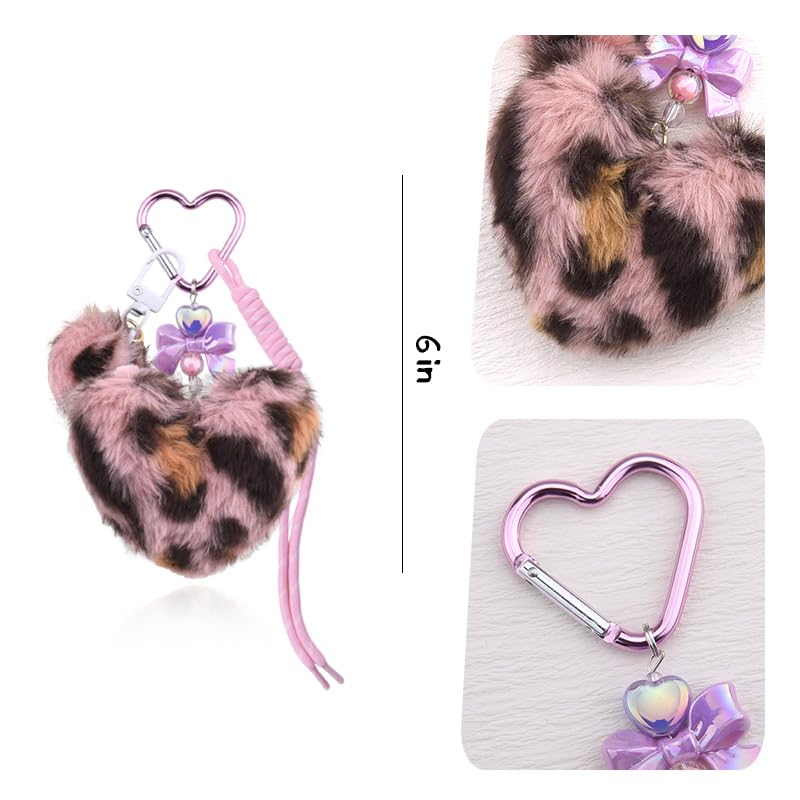 Leopard Faux Fur Keychain for Purse Charms for Handbags Leopard Plush Key Chain for Car Keys - color: Leopard Color 2