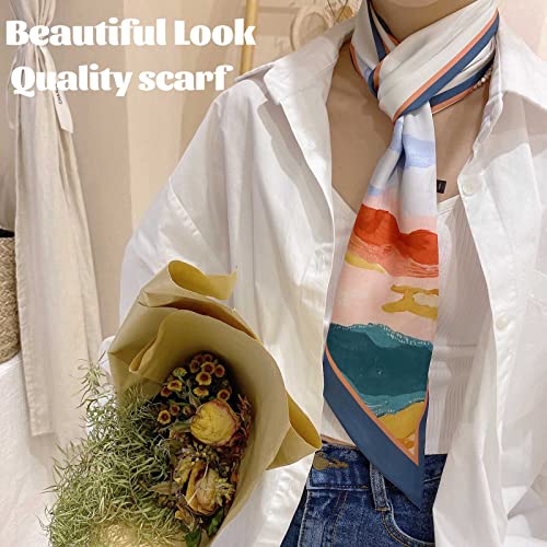 kcctoo 59" Mulberry Silk Like Head Scarf Women's Fashion Square Neck Satin Scarfs for Bag Hair Scarves Gift 59 * 5.9” - color: I03-colorful /Oil Painting