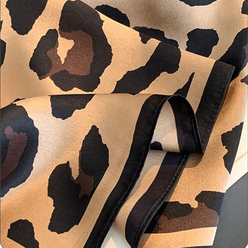 Aufeel Women's 100% Pure Mulberry Silk Small Square Scarf - Neckerchief Women - Silk Headscarf - 21" x 21" - color: Brown Leopard