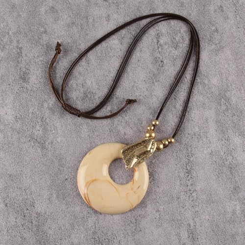 GelConnie Long Necklaces for Women Boho Large Pendant Necklace Casual Bohemian Brown Leather Choker Sweater Circle Statement Stone Necklace - style: Gold White Turquoise Necklace