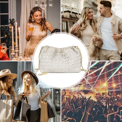 Joryin Woven Women's Crossbody Bag & Evening Purse, Trendy Dumpling Clutch & Hobo Cloud Shoulder Bag Trendy Dumpling Clutch - color: Woven Leather-light Beige