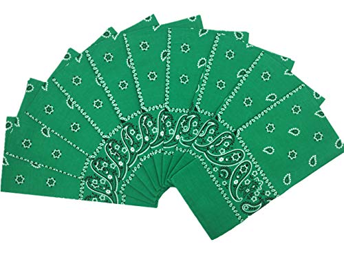 Vamqor 12pcs Bandana for women and men 100% Cotton Custom Fashion Paisley Design Multifunctional Outdoor Square Handkerchief - color: Green