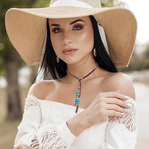 HUASAI Choker Necklace for Women Boho Necklaces Country Concert Outfits for Women Layered Western Choker Necklace Boho Cowgirl Jewelry Accessories Dress - color: E:Turquoise Boho Necklace