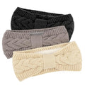 DRESHOW Crochet Ear Warmer Headband Soft Knit Chunky Turban Stretch Thick Headbands Warmer Fuzzy Head Wrap for Women - color: 3 Pcs Knot Style: Ivory White, Light Grey, Black