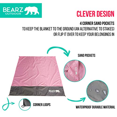 Pocket Blanket - Beach Blanket Waterproof Sandproof, Picnic Blankets Waterproof Foldable, Lightweight & Compact for Hiking, Camping, Travel, Festival Accessories - color: Cotton Candy Pink