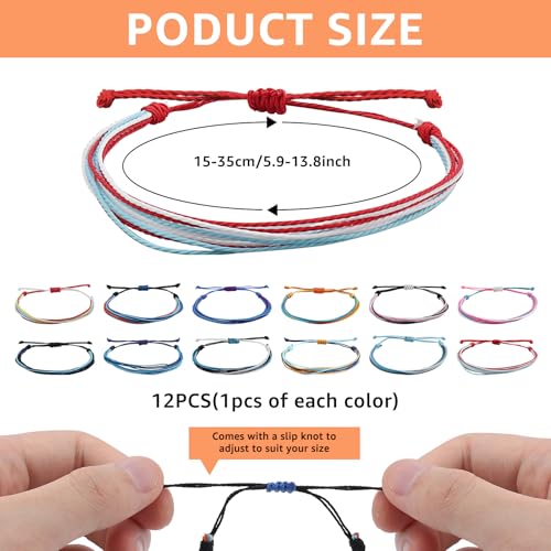 Oubaka 12pcs Woven Wrap Friendship Bracelets Handmade Braided Bracelet Adjustable Colorful String Bracelet Boho Bracelets Handmade Boho Braided Friendship Anklets for Women Men Christmas Party Gifts