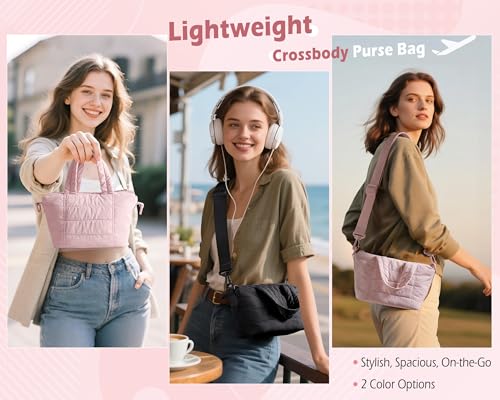Smasrob Mini Puffer Crossbody Bag for Women with RFID Blocking Pocket, Small Quilted Crossbody Purse with Handles - color: Black