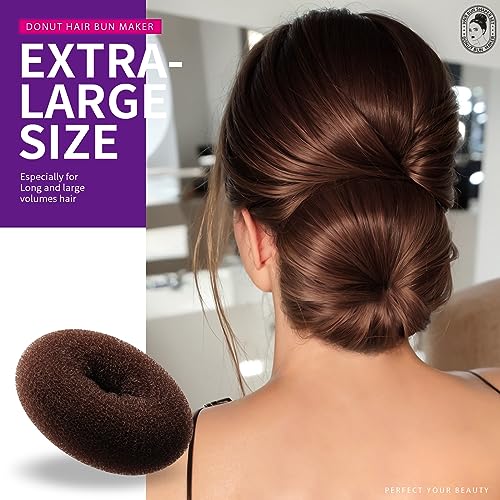Teenitor Donut Hair Bun Maker Set - 7 Rings (1 Extra-Large, 2 Large, 2 Medium, 2 Small), 5 Elastic Bands, 20 Hair Pins, Dark Brown - color: A-Brown