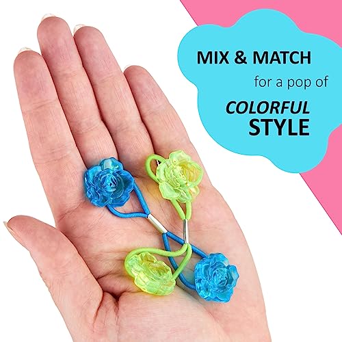 EXPRESSIONS Hairband 24-Piece Rose Twin Bead Ponytail Hair Elastics, Girls Value Pack | Fun Colorful Hair Ties & Accessories for Girls, Kids & Toddlers. No-Slip Hold. Cute Bobble Hair Bands - color: Rose