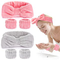 Dorbetar 6Pack Headband and Wristband Set for Washing Face, Spa Skincare Makeup Headband, Soft Puffy Hair Band Bow Tie, for Women and Teen Girl Trendy Stuff Gifts - color: light gray+Bean Pink