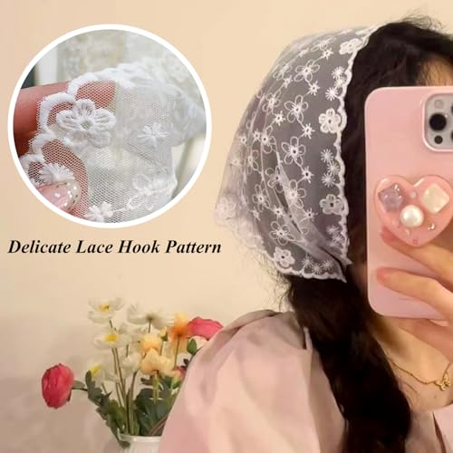 3 Pcs Bandanas for Women, Lace Head Scarf Triangle Hair Bandana Headband Cute Headscarf Boho Floral Kerchief