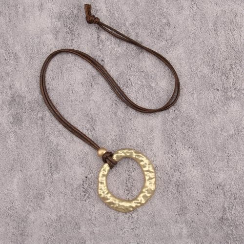 Leather Necklace for Women Vintage Boho Necklaces Black Cord Choker With Pendant Casual Chunky Leather Necklace Trendy - style: Ciecle Gold Necklace