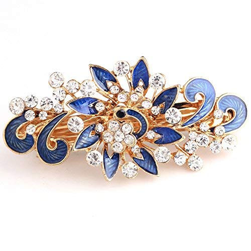 NYKKOLA Women's Multilayered Peacock Shaped Rhinestone French Barrette Hair Clip Blue - color: Blue