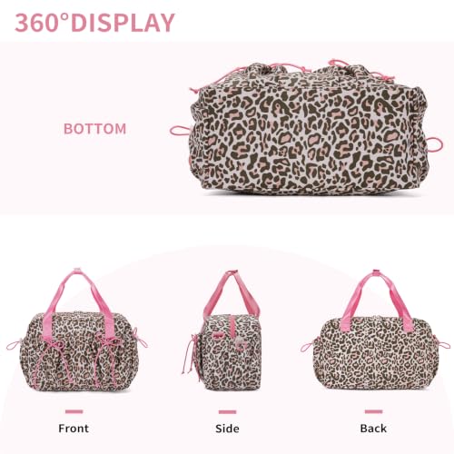 ECOHUB Small Gym Bag for Women, Mini Gym Duffle Bag with Wet Compartment, Bowknot Sports Bag, Cute Gym Tote Bag Dance Yoga Workout Travel Bags Pink Leopard Print - color: Pink Leopard Print
