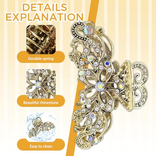 2 Pcs Gold Rhinestone Claw Clip, Crystal Bling Diamond Claw Clips, Hollow Hair Clips for Women, Elegant Hair Accessories for Party, Wedding, Daily Use - color: 2 Gold