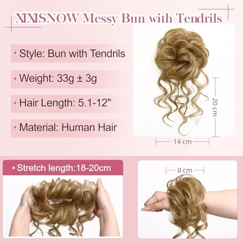 Real Human Hair Messy Bun Piece for Women Messy Buns Extension Scrunchie Updo Chignon Fullness Bun Extensions for Thin Hair Lightweight Daily Updos Hairpiece with Tendrils Golden Blonde - color: Golden Blonde