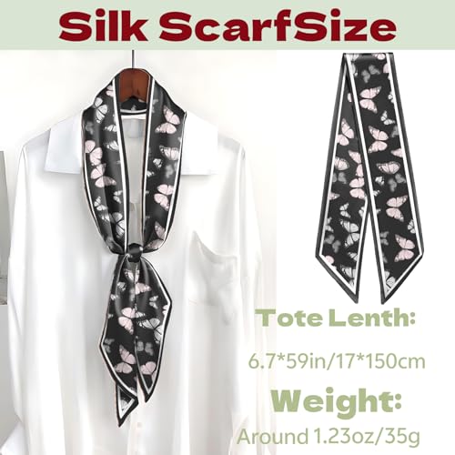 Head Hair Scarf Neck Silk Feeling Scarves Long Thin Satin Fashion Handbag Cute Decoration Women Girls 59 * 6.7'' - color: O-21-pink Butterfly