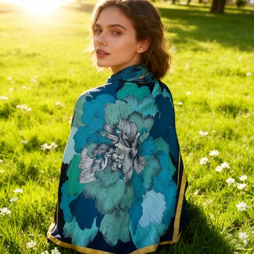 K-Elewon Large Square Scarf 43" Silk Scarf Fashion Scarves Silk Feeling Hair Wrapping Scarfs Night Sleeping Headscarf - color: Vb20