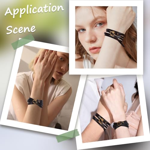 GORGECRAFT 2Pcs Cowhide Womens Black Leather Wrap Bracelet Stackable 5 Wrap Around Circle Genuine Leather Boho Vintage Punk 6mm Wristlet Cuff Long Strap Bracelets for Women Bracelet Handmade Jewelry