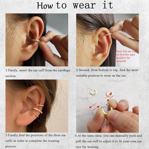 Ear Cuffs Non Piercing 14K Gold Plated Ear Cuff Earrings for Women Trendy Clip on Cartilage Earring Stacks Non Pierced Adjustable Fake Earrings Set Jewelry - color: A1:Silver Ear Cuffs