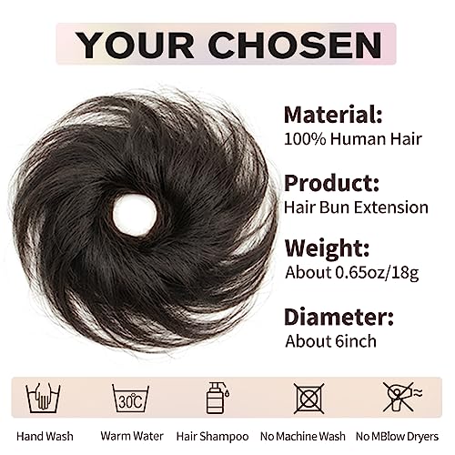 Natural Black Messy Bun Hair Piece, 100% Real Human Hair Extensions, Soft Fluffy Elastic Scrunchie, 30s Easy Updo for Women & Kids, Ideal for Daily Wear, Ballet, Dance & Office Use - color: Natural Black, size: 4 Inch