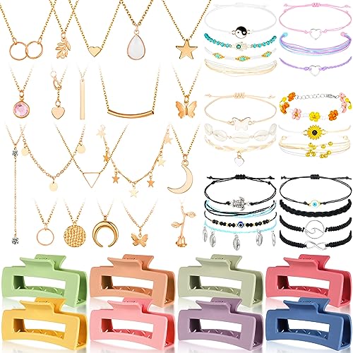49 Pcs Boho Jewelry Set for Women, Surfer Wave Friendship Bracelets Layered Necklace Hair Clip, Summer Beach Gift - style: Boho