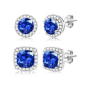 18K Gold Plated Halo Stud Earrings 925 Sterling Silver Cubic Zirconia Stud Earrings Round Square Diamonique Stud Earrings Set for Women Men - color: Silver&Blue