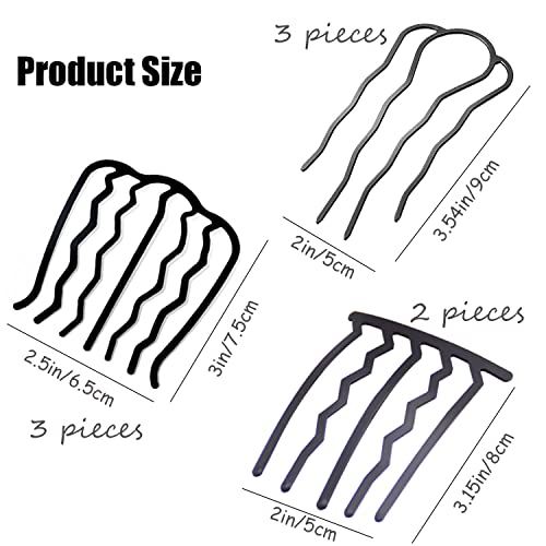 8 Pieces Hair Side Combs, Metal Hair Fork Clip Hair Pins for Buns Hair Updo U-Shape Hair Sticks for Women Hair Styling Tool Accessories - color: Black in 3 styles