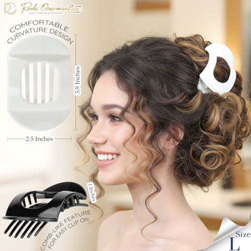 RC ROCHE 6 Pcs Flat Claw Hair Clips for Women Thick Hair French Round Duckbill Square Secure Strong Hold Grip Clamps Barrettes Curved No Slip No Crease Styling Cute Extra Jumbo XL, Large Black & White - color: (Large) Black & White