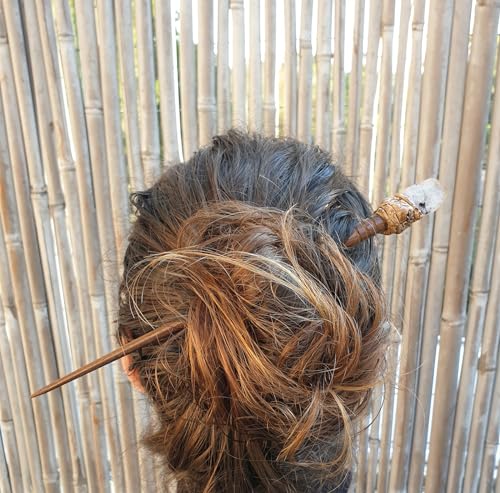 Natural Tumbled Healing Gemstone Crystal Wooden Hair Stick Handmade Gifts Boho Reiki by Smoky Quartz (Moonstone) - color: Moonstone