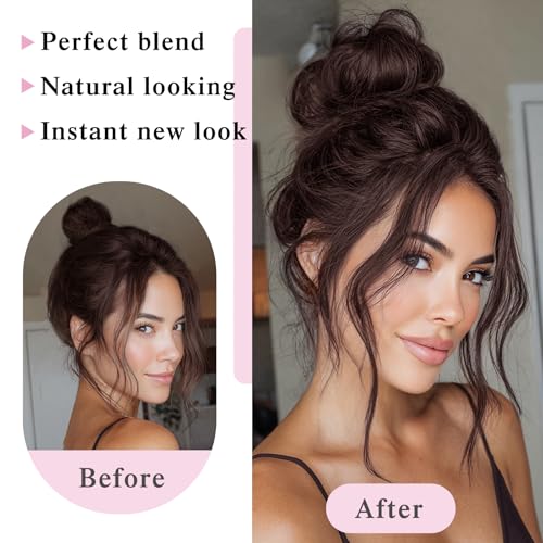 Messy Buns Hair Pieces 100% Human Hair Chignons Scrunchie Elastic Rubber Band Messy Bun Hair Piece Stretchy Fluffy Donut Updo Bun Wig Smooth Hair Bun Extensions for Women Natural Dark Brown - color: Natural Dark Brown