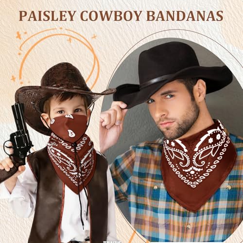 50 Pcs Bandanas Bulk Large Bandana Headband Paisley Cowboy Bandana Scarf Handkerchief for Women Men - color: Coffee