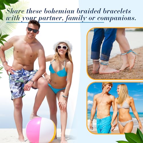Yinkin 18 Pcs Boho Surfer Ankle Bracelets for Women Men Adjustable Handmade Braided Friendship Bracelet Waterproof String Rope Beaded Anklets Summer Beach Jewelry Gift - style: Ocean Style